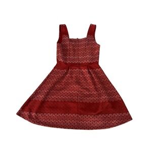 Alga Square Neck Fit & Flare Dress Lace Overlay Orange Red Size Large